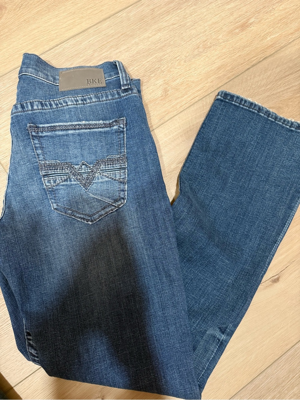 BKE Men's Dark Blue Bootcut Jeans with Embroidered Back Pocket